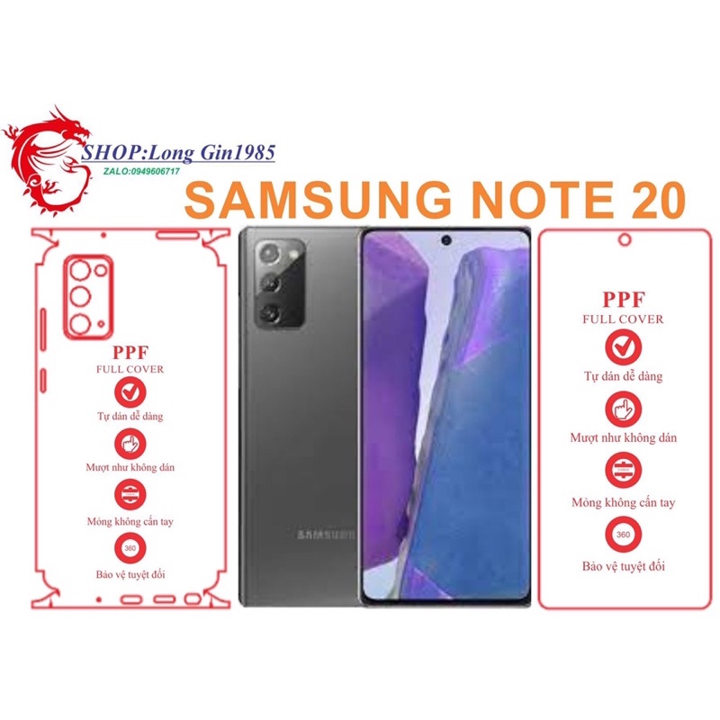 Samsung Note 20 miếng dán trong Ppf mặt sau và mặt trước chống va đập chống trầy xước