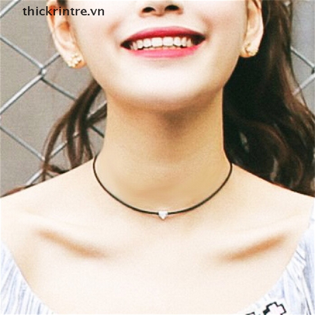 Vòng cổ Choker Giả Da Mặt Trái Tim Màu Đen Phong Cách Cổ Điển Thời Trang Cho Nữ