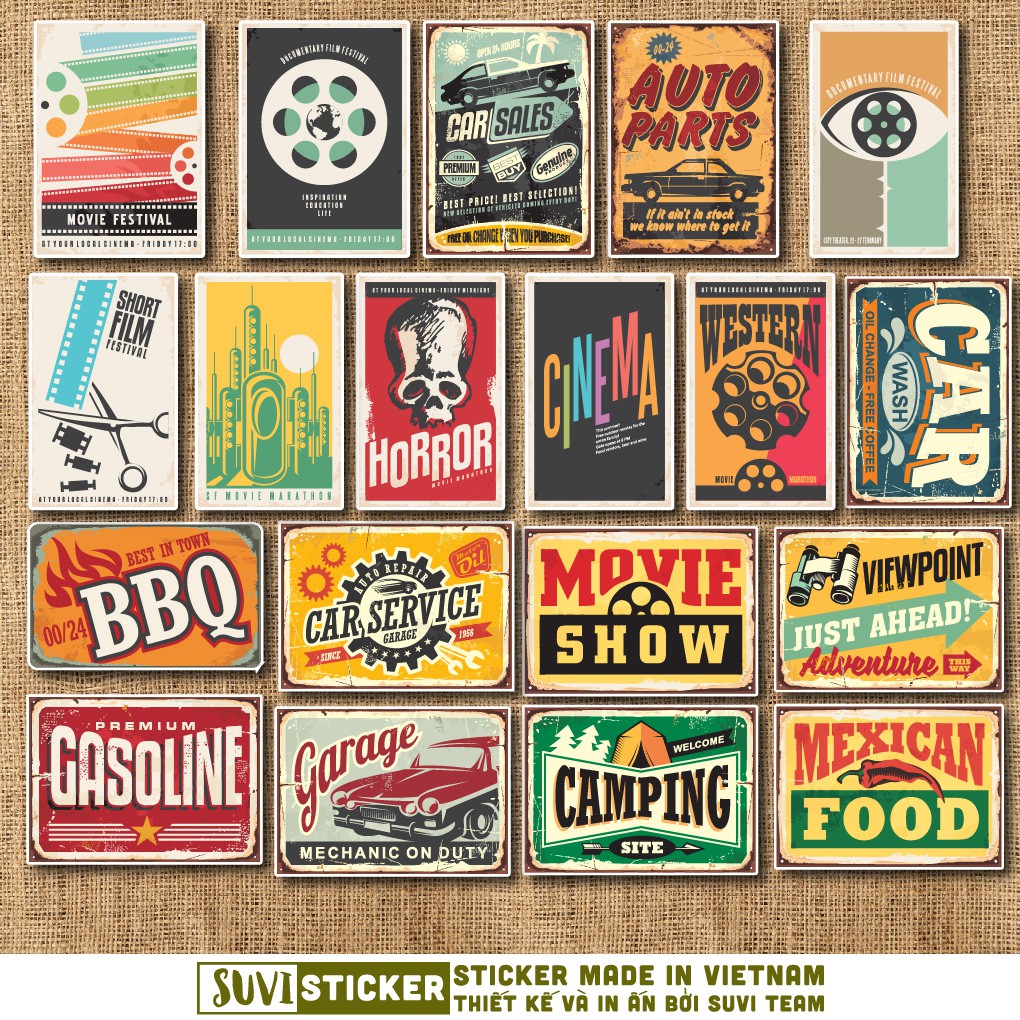 50 Sticker Vintage chống nước sticker dán mũ bảo hiểm, laptop, điện thoại, đàn guitar, vali. MSP: NS29