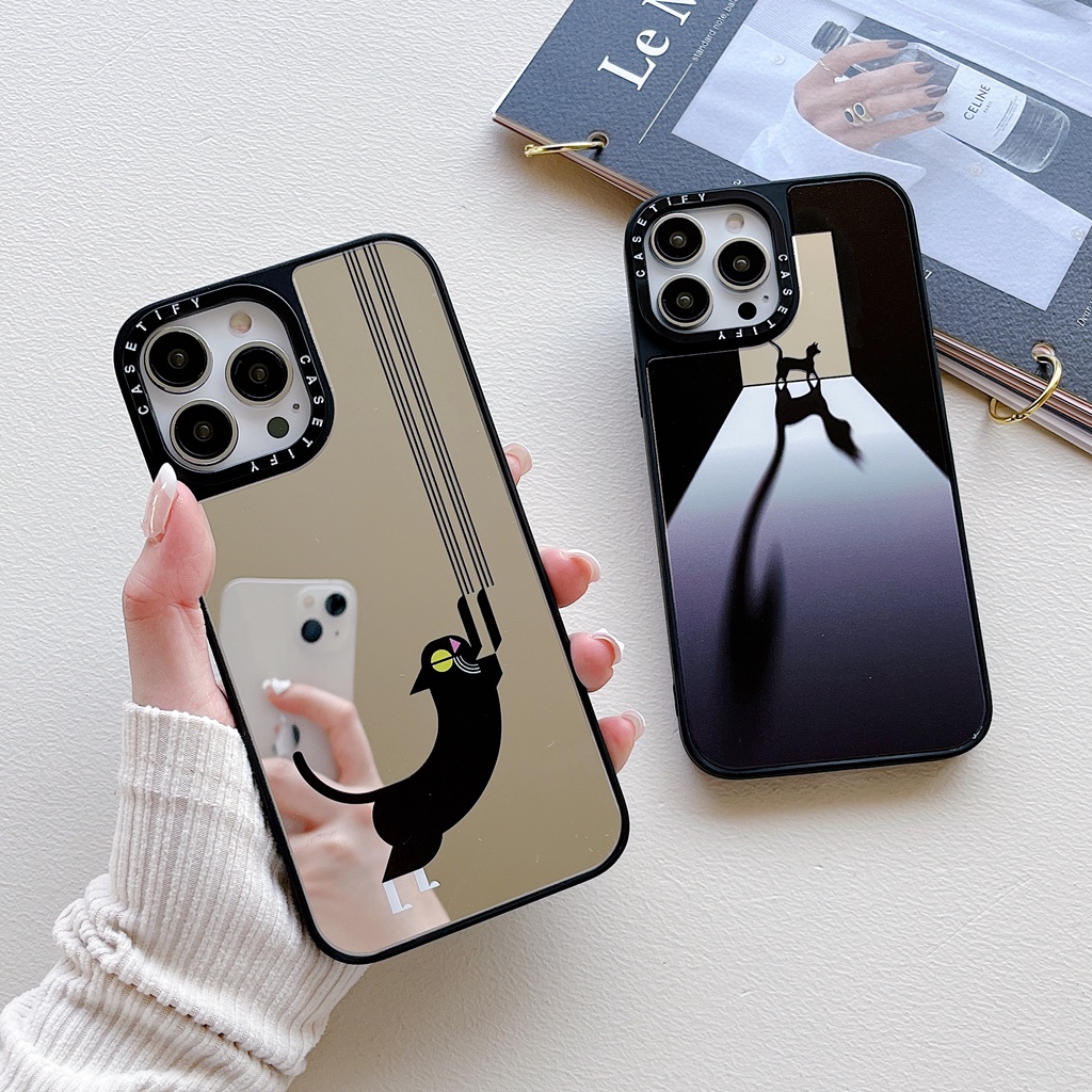 Ốp Điện Thoại Hình Mèo Đen Dễ Thương Thiết Kế Gương Chống Sốc Thời Trang Bảo Vệ Toàn Diện
