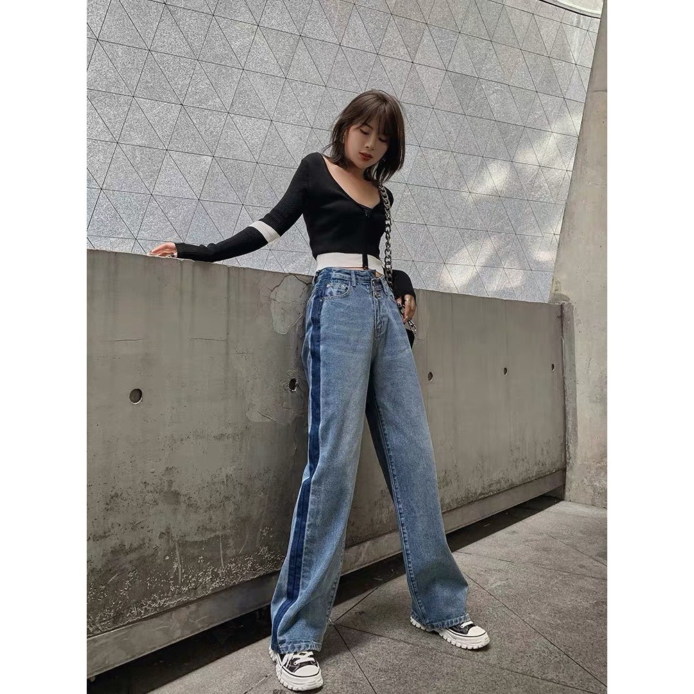 [BIG SIZE ]Quần jean baggy suông ống rộng viền cạnh phom rộng to dài, tua lai sọc viền cực đẹp 3290