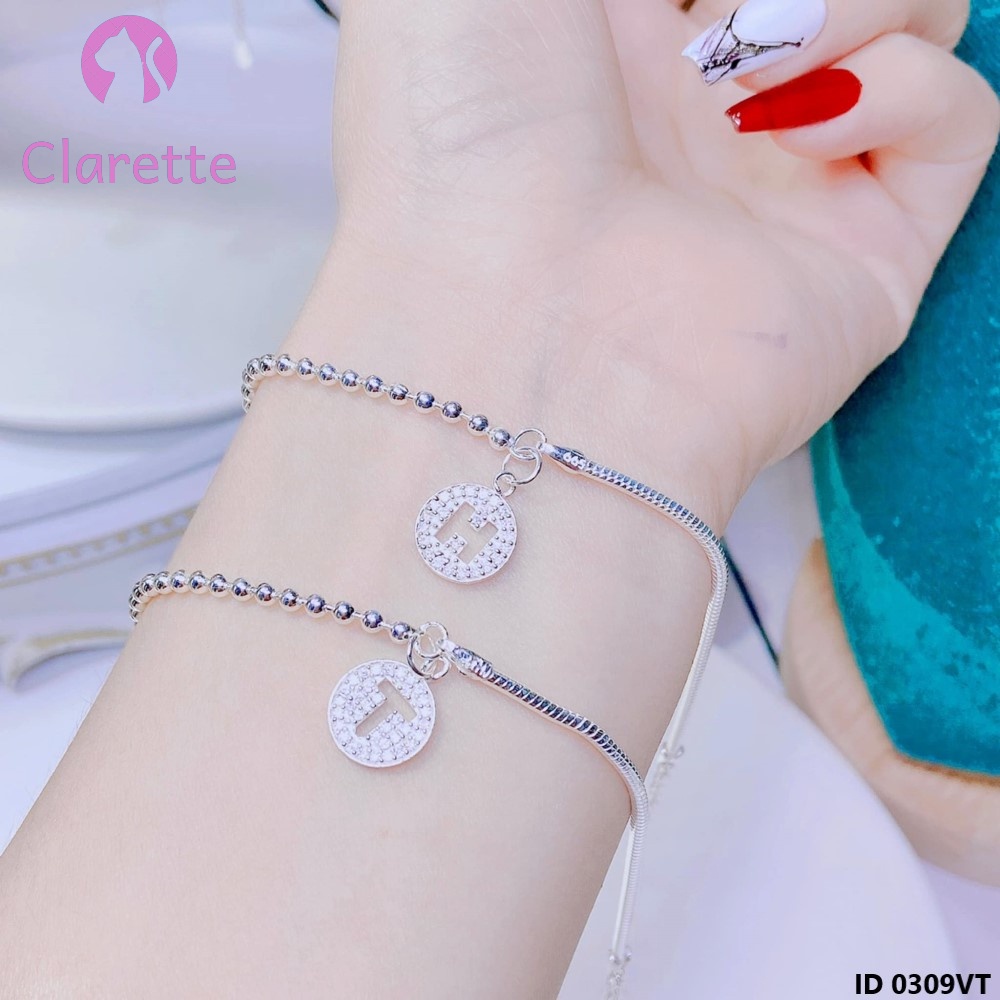 Vòng tay bạc hai kiểu dây dây bi và dây mỳ mix chữ cái Clarette 0309VT