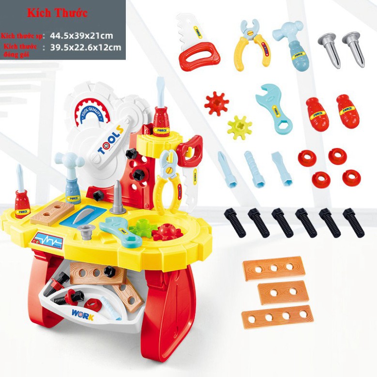 Hộp dụng cụ trẻ em, bộ đồ chơi gia máy khoan bàn học sửa chữa vít vặn xếp hình cậu bé đa chức năng