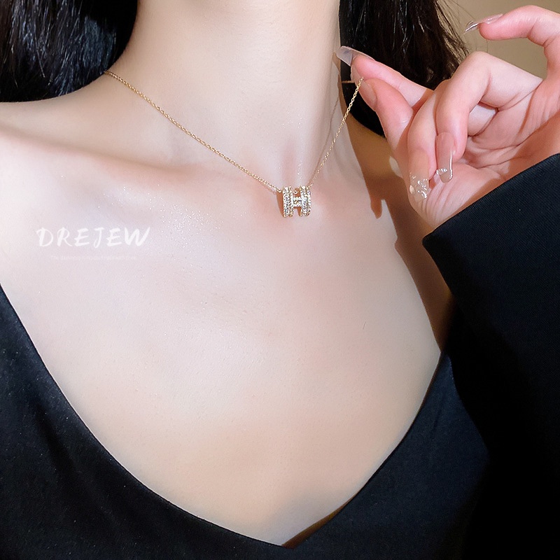 DREJEW Dây chuyền mạ vàng đính đá zircon mặt chữ đơn giản thời trang cao cấp phong cách Hàn Quốc dễ phối đồ