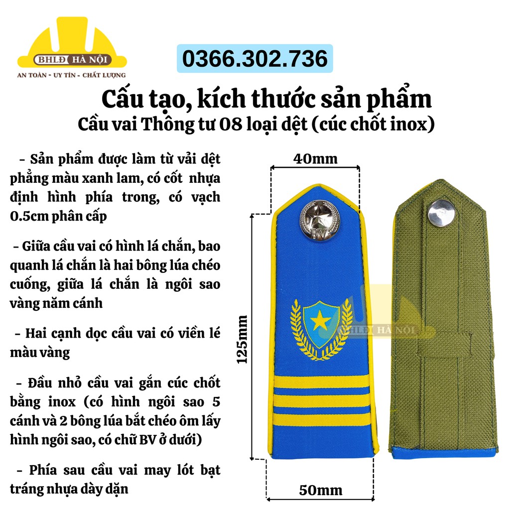 Bộ cầu vai ve áo bảo vệ thông tư 08 loại dệt