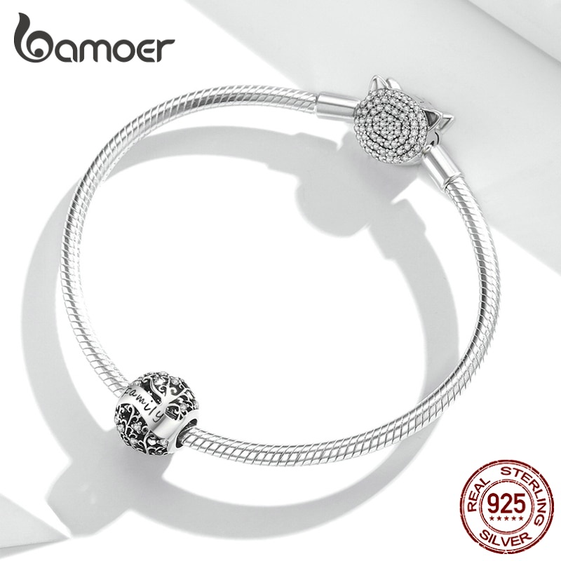 Mặt trang sức Bamoer BSC489 bằng bạc 925 họa tiết cây gia đình 5 kiểu thời trang dùng làm vòng tay dây chuyền DIY