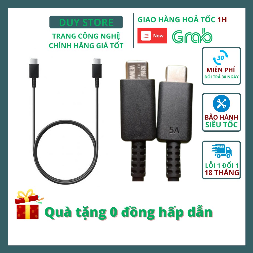Dây sạc samsung 5A - 45W PD 3.0 chíp E-Mark chính hãng note 10 note 20 s20 s21 s22 duystore