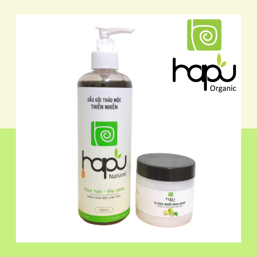 Combo Dầu Gội Bồ Kết và Ủ Xả Tóc HaPu Organic mềm mượt, giảm rụng