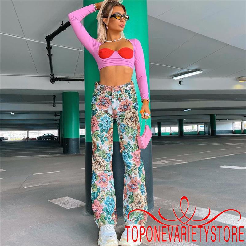 Quần Dài Nữ Ống Rộng Lưng Cao Họa Tiết Hoa Thời Trang | BigBuy360 - bigbuy360.vn