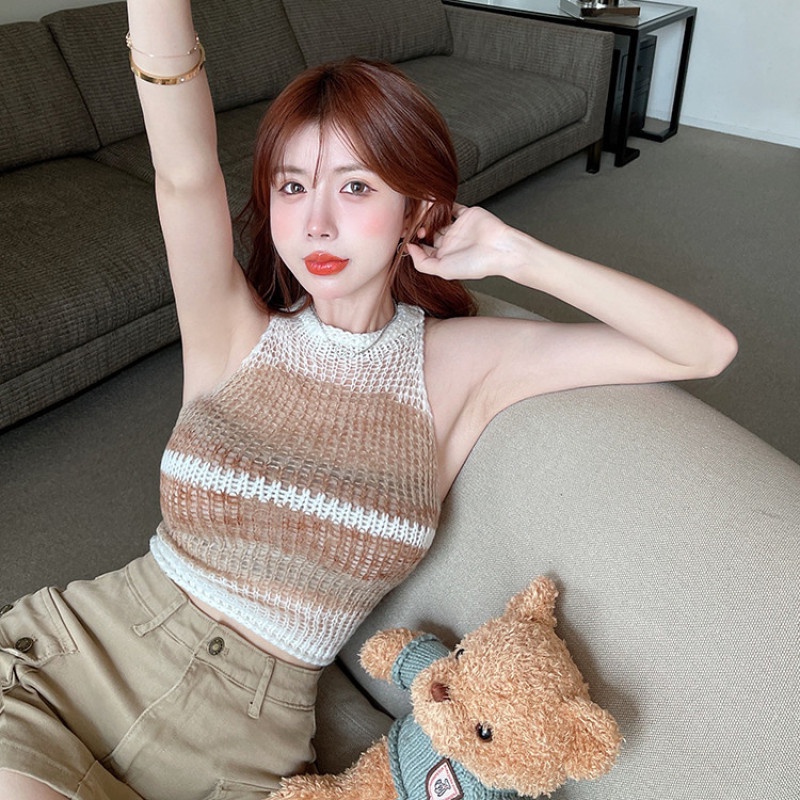 Áo Dệt Kim Sát Nách Màu Gradient Quyến Rũ Trẻ Trung Hợp Thời Trang
