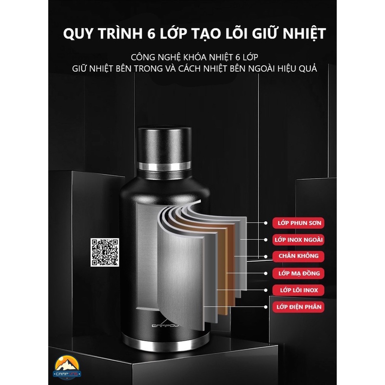 Bình giữ nhiệt nóng lạnh 48h inox 2 lớp 68oz 2000ml NURGAZ CAMPOUT  du lịch cắm trại dã ngoại