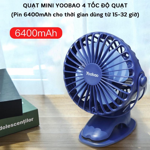 Quạt tích điện yoobao pin 6400 mah,dùng liên tục 32 tiếng