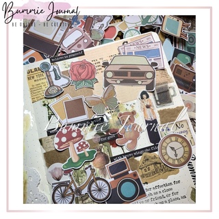 Set 42 sticker thiết kế phong cách vintage retro trang trí journal