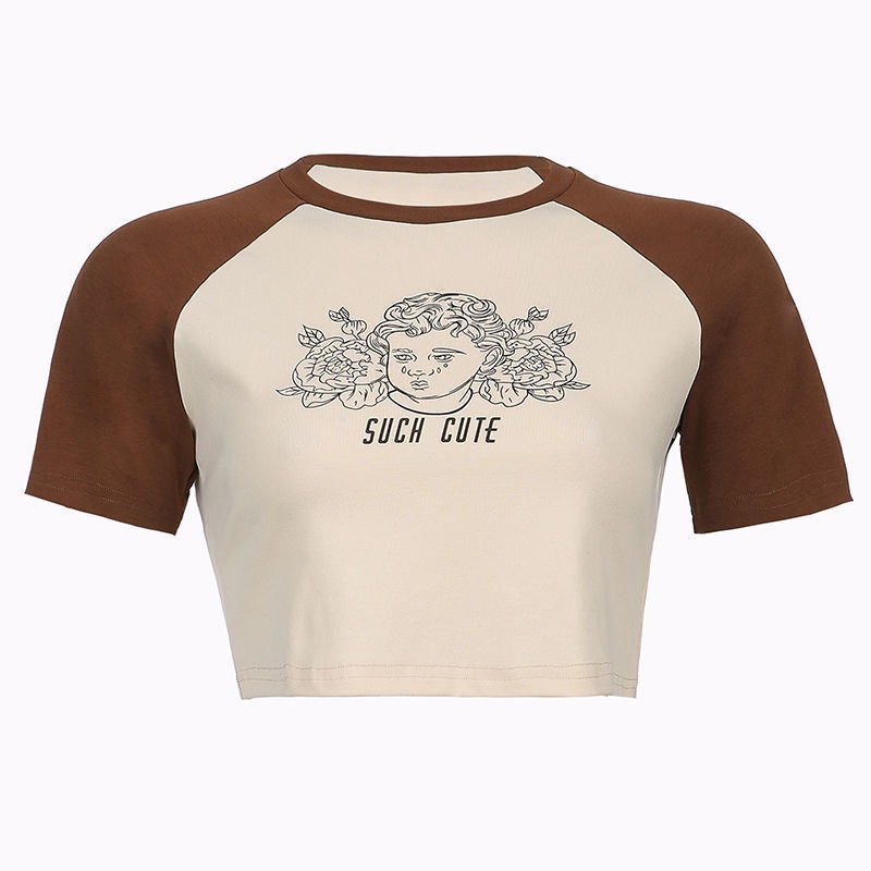 Áo Thun Ngắn Tay In Chữ Màu Sắc Tương Phản Thời Trang Mùa Hè Cho Nữ