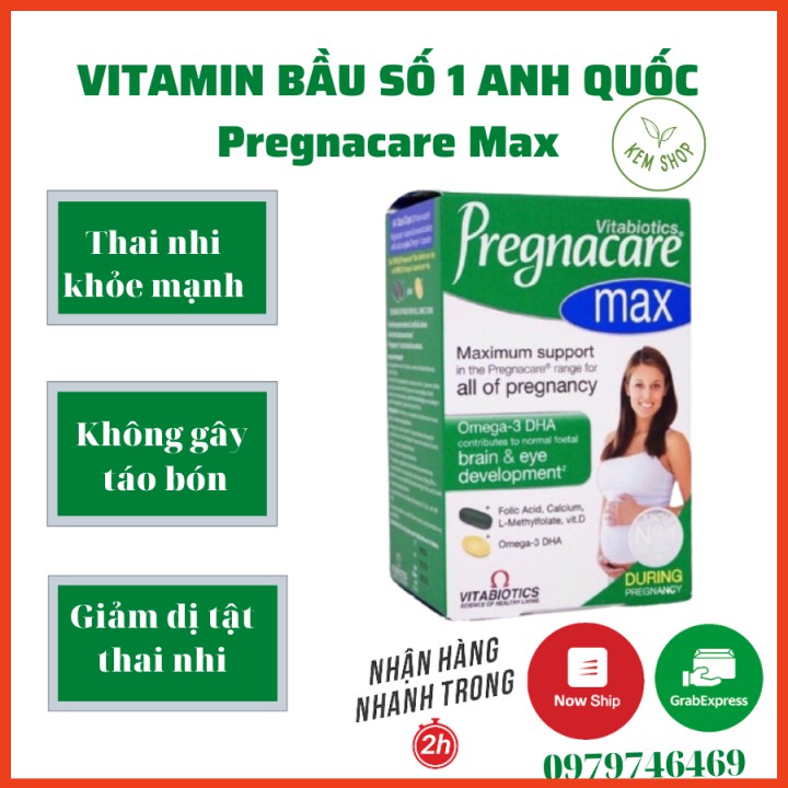 [HÀNG CHÍNH HÃNG] Vitamin tổng hợp Bà Bầu Pregnacare Max giúp bầu khỏe, không thiếu máu, đỡ nghén