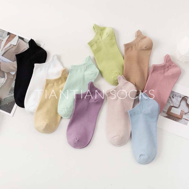 TIAN TIAN T202 Vớ Cotton Cổ Thấp Tất Nữ ngắn cổ Thấm Hút Mồ Hôi Màu Sắc Đơn Giản Dành
