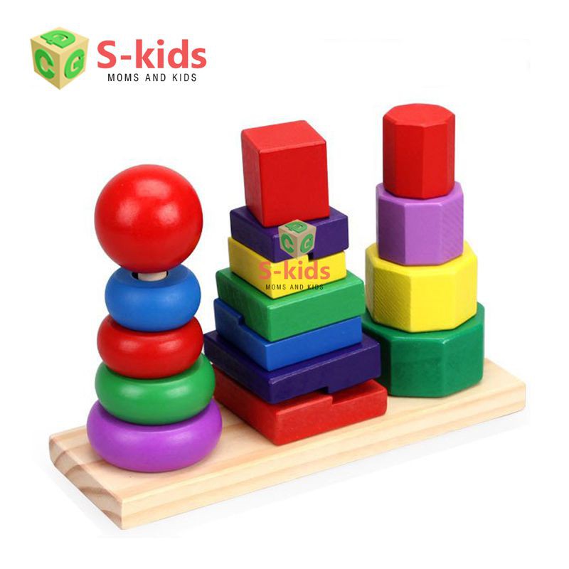 Đồ chơi trẻ em thông minh - Thả hình khối ba trụ Montessori (Size nhỏ).