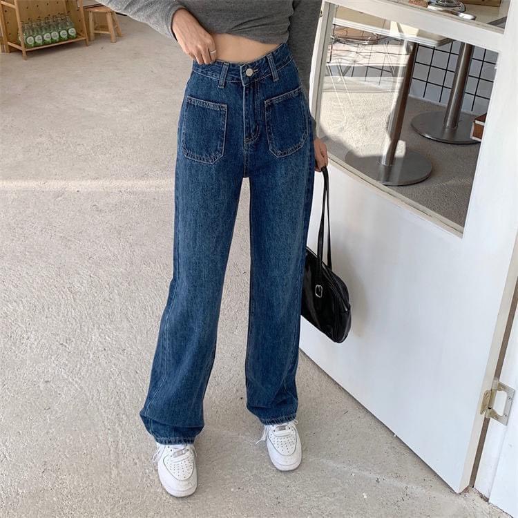 Quần Jean Nữ Ống Loe Đứng - Quần Bò Nữ Ống Loe Đứng Rộng Suông Co Giãn Jeans Cạp Cao