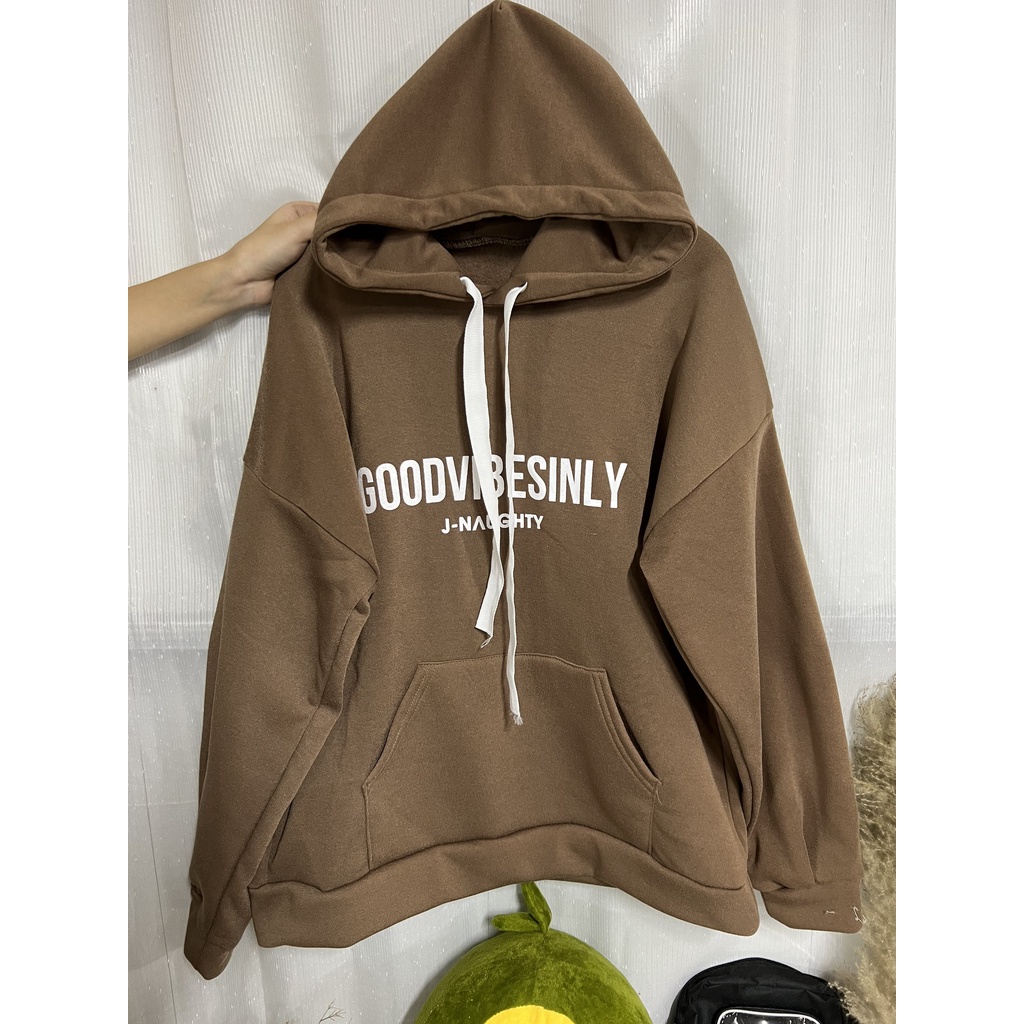 Áo hoodie nỉ ngoại form rộng in good unisex - Khoác nỉ nam nữ oversize phối mũ trùm 2 lớp, phong cách trẻ trung hàn quốc