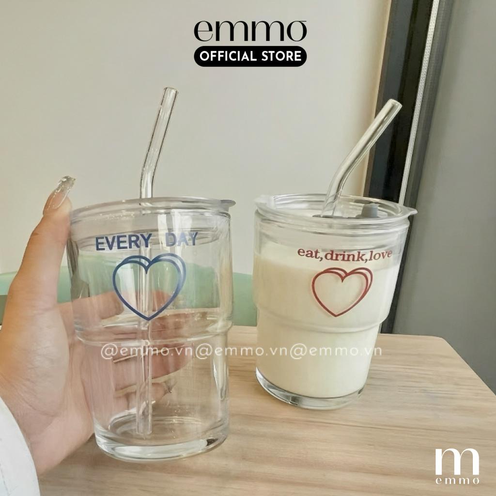 CỐC THỦY TINH CÓ NẮP KÈM ỐNG HÚT EMMO HARMO