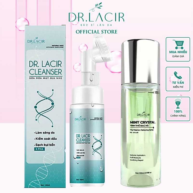 Bộ Chăm Sóc Da Mặt DR.LACIR (Sữa Rửa Mặt Bạc Hà Kiềm Dầu 150ml + Toner Tinh Thể Bạc Hà 100ml) DR102