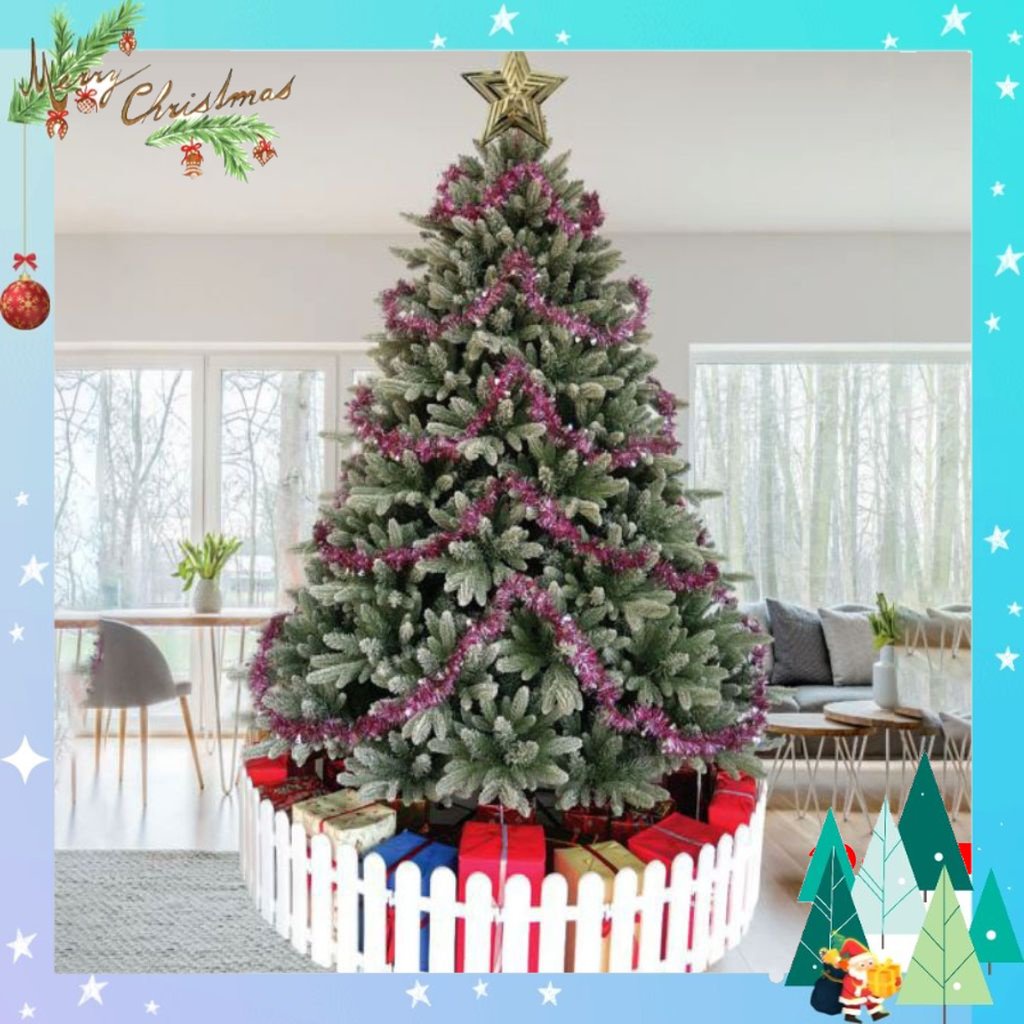 Cây thông noel phủ tuyết 2m4 2 loại lá PE -cây thông noel tự động xòe cành tán lá dày trang trí giáng sinh