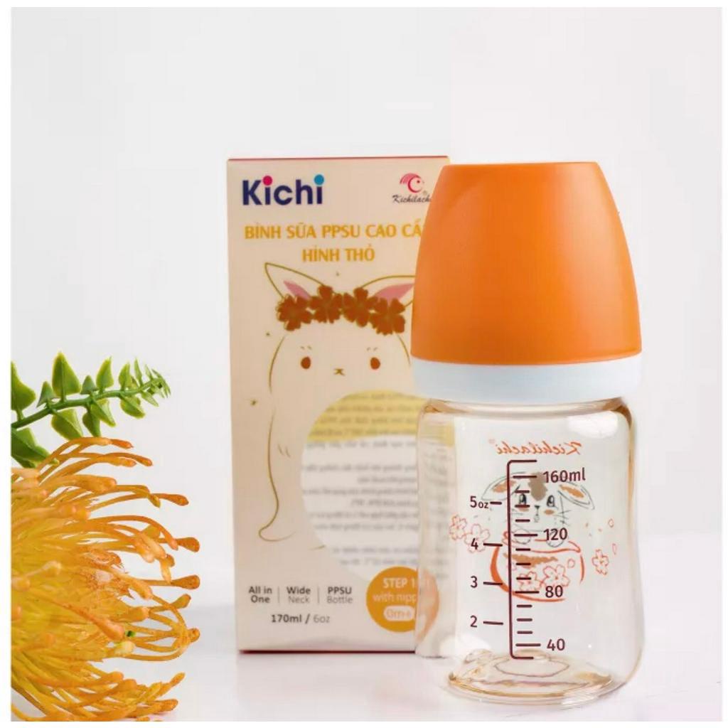 Bình sữa cổ rộng PPSU cho bé Kichilachi họa tiết hình thỏ 170ml - 270ml