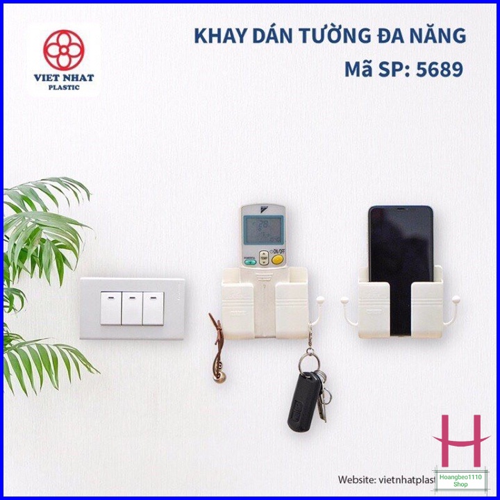 Giá Kệ Dán Tường Để Điện Thoại,Điều Khiển Thông Minh Có 2 Móc Treo Tiện Lợi,Khay Dán Tường Đa Năng Việt Nhật