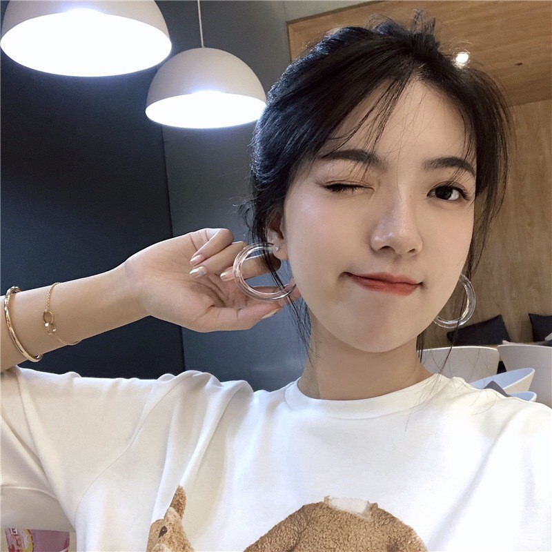 Khuyên Tai Tròn Trong Suốt Cá Tính Độc Đáo Hợp Thời Trang 2021 Cho Nữ A617