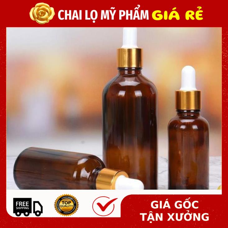 Lọ Chiết Serum ❤ RẺ VÔ ĐỊCH ❤ [100ml] Chai lọ đựng tinh dầu thủy tinh nắp bóp giọt Khoen Vàng chiết serum .