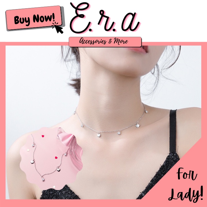 [Ảnh thật] Dây Chuyền Nữ Bạc 925 Cao Cấp ERASHOP 074871 - Dãy Tim Nữ Tính, Đơn Giản Siêu Rẻ Đẹp