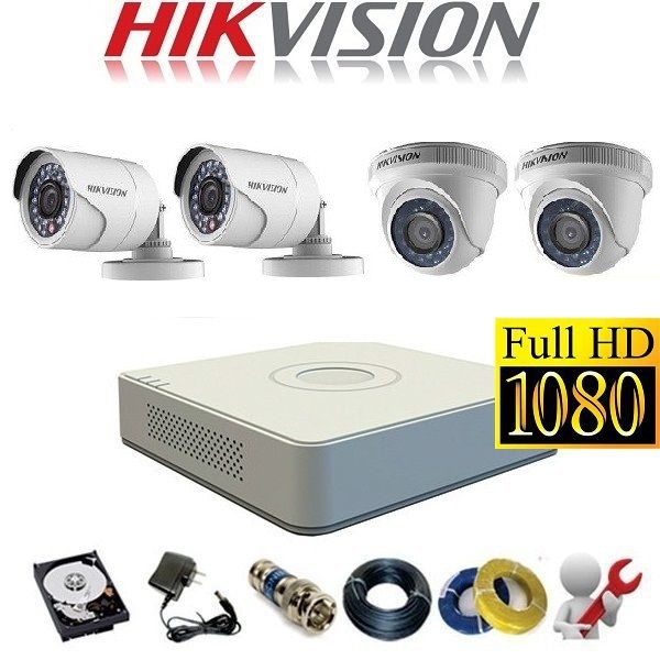 Trọn Bộ Camera Hikvision 2MP FHD 1080P - Hàng chính hãng - Đầy đủ phụ kiện + Ổ Cứng 500GB