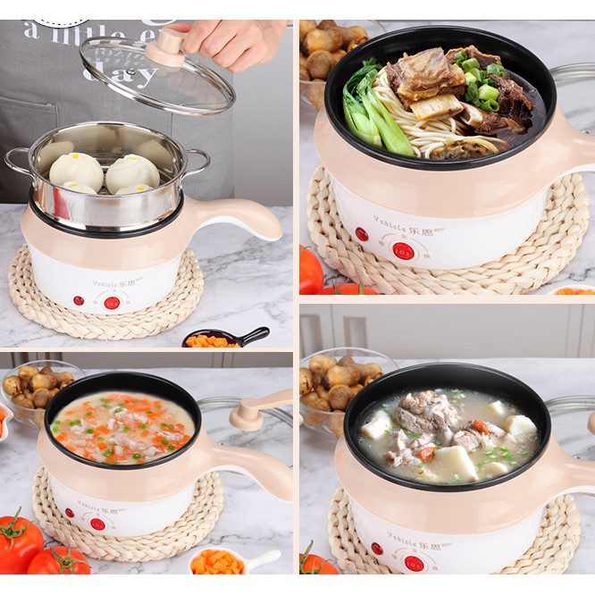 𝑭𝑹𝑬𝑬 𝑺𝑯𝑰𝑷 Nồi Lẩu Điện Mini Kèm Giá Hấp Có Tay Cầm Tiện Dụng 18cm, Nồi Lẩu Đa Năng 2 Tầng Cao Cấp