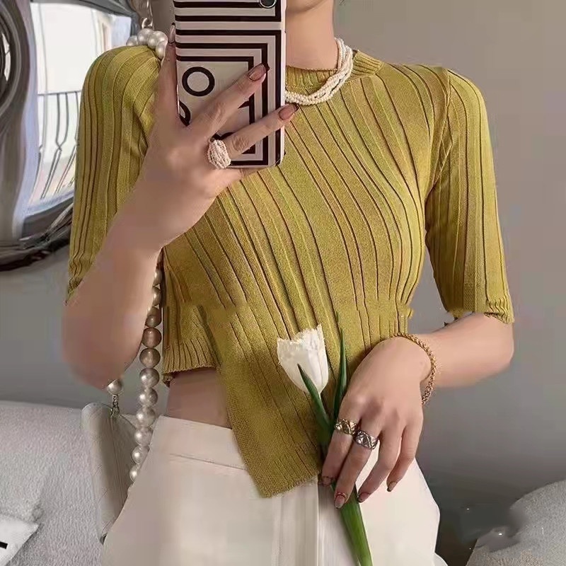 Áo thun SUXI dệt kim tay ngắn cổ tròn đơn giản thời trang mùa hè