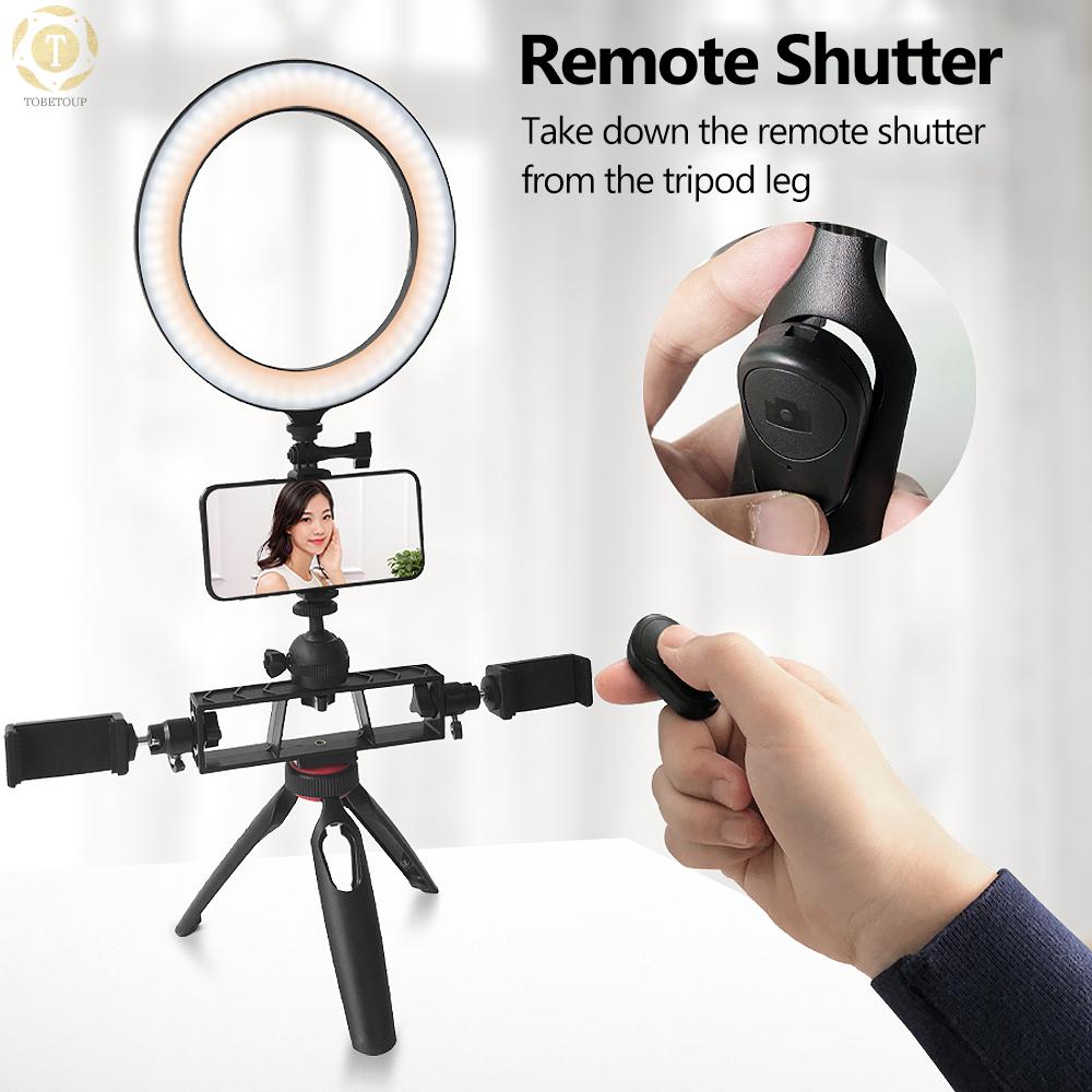 Shipped within 12 hours】 20cm/8inch Desktop LED Ring Light Fill-in Lamp 3200K-5600K Dimmable USB Powered with Mini Tripod Stand + 3pcs Phone Holder + 2pcs Mini Ballhead Adapter + Remote Shutter for YouTube Video Recording Live Streaming Selfie Makeu [TO]