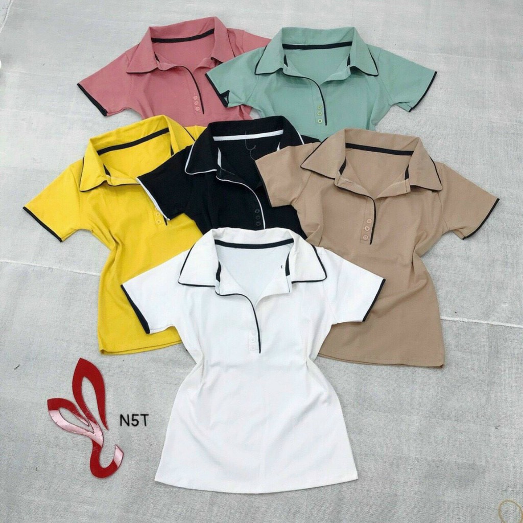 Áo kiểu cổ bẻ viền màu trơn ôm body cực xinh , chất thun bozip dày dặn mềm mịn