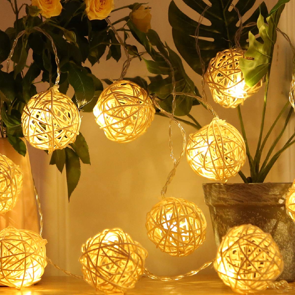 Dây đèn led 2m 20 bóng hình quả cầu mây trang trí giáng sinh chất lượng cao