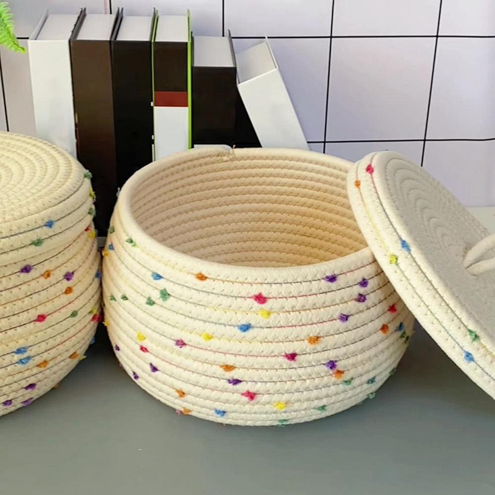 Hộp Đựng Đồ Ăn Vặt Để Bàn Bằng Dây Cotton Bện Thủ Công Chống Bụi