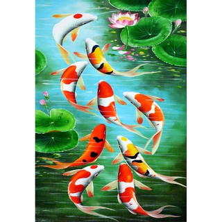 Tranh dán tường HD Cửu ngư quần hội HUD0279 kim sa
