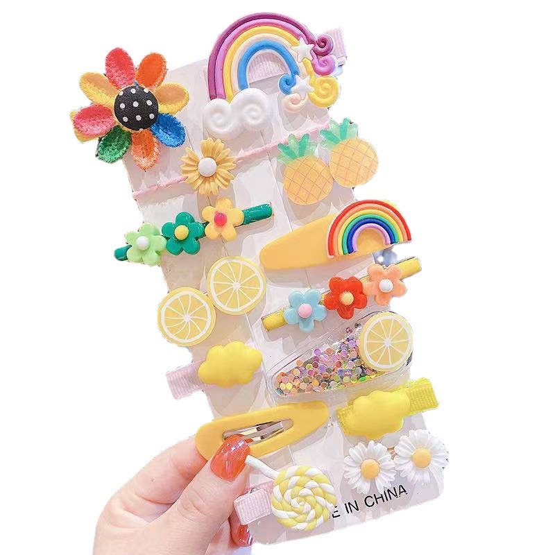 Set kẹp tóc hoa cầu vồng hoạt hình nhiều màu sắc phong cách Hàn Quốc đáng yêu thời trang dành cho bé gái