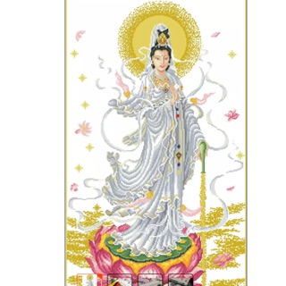 Tranh thêu chữ thập Phật Quan Âm 55 x 88 cm