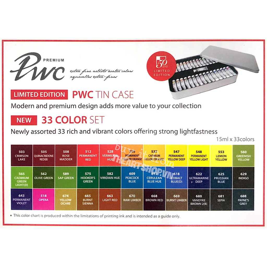 [THEARTSHOP] Bộ màu nước SHINHAN PWC Premium Watercolour tube 15ml-Set 33 Colors Limited Edition