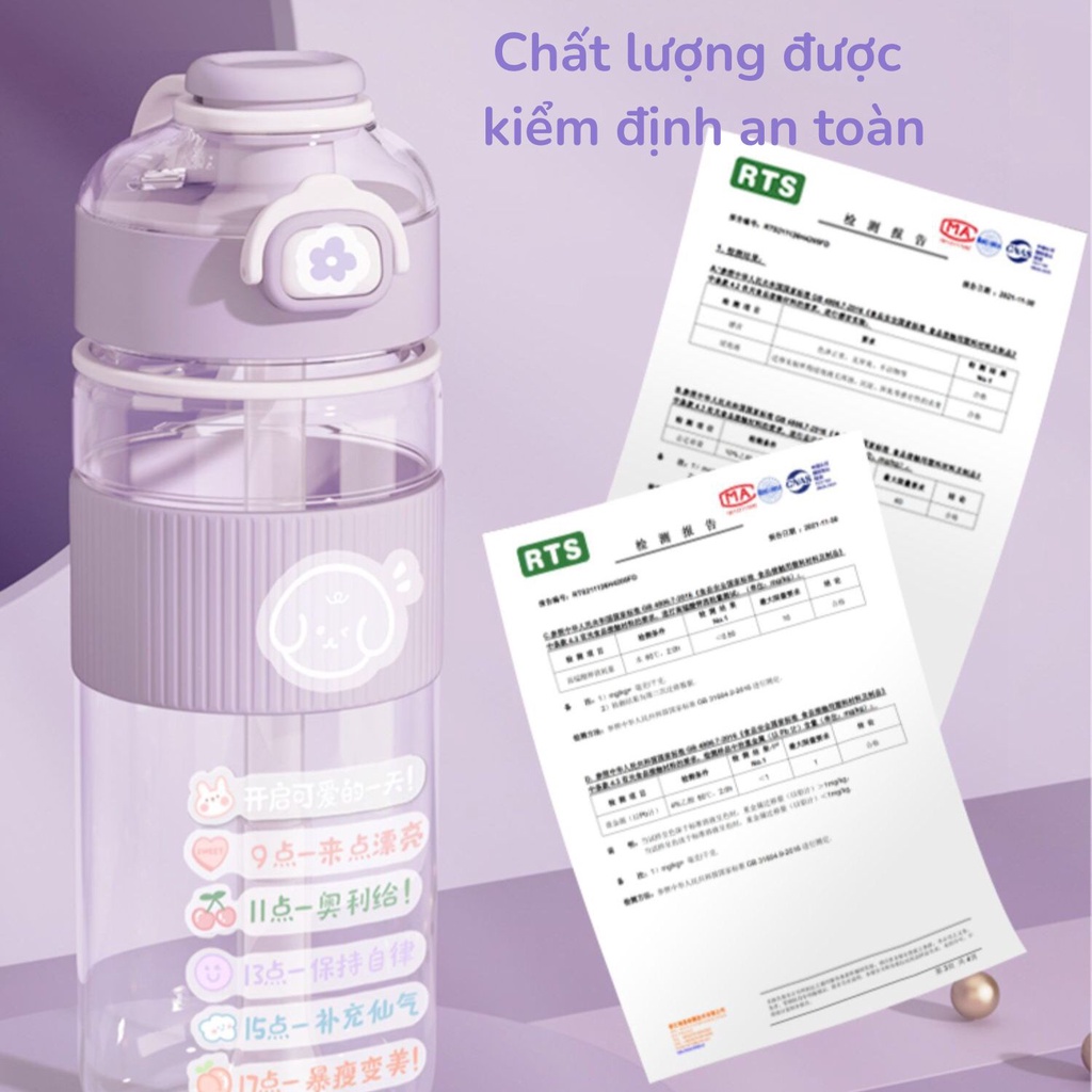 Bình nước đi học dễ thương 720ml cao cấp cute có ống hút lớn kiểu dáng Hàn Quốc đi học tặng sticker mẫu mới