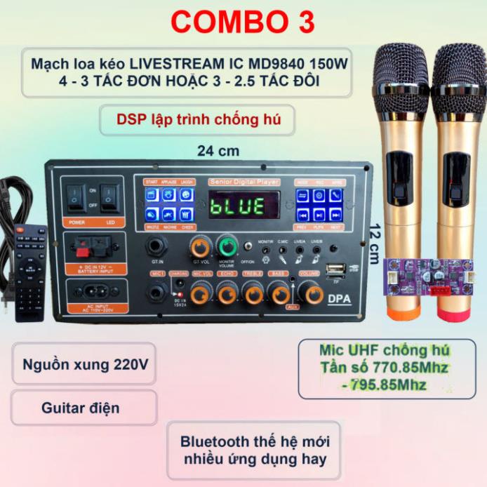 Mạch loa kéo LIVESTREAM DSP lập trình chống hú IC MD9840 150W có nguồn xung Kèm Mic