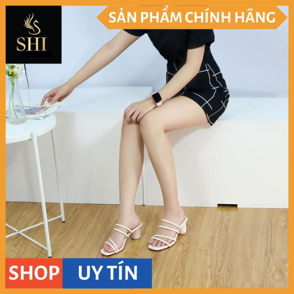 Dép cao gót Erosska thời trang mũi vuông phối dây quai mảnh cao 5cm màu kem _ EM038 | BigBuy360 - bigbuy360.vn