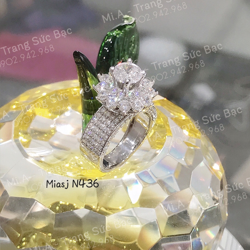 Nhẫn nữ bạc Ý S925 nạm đá xoàng cao cấp MiASJ N436 bản to sang trọng
