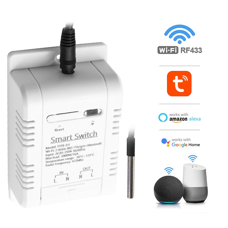 Tuya Wifi Công tắc thông minh Nhiệt độ Độ ẩm Cảm biến rơle kép Bộ điều khiển không dây Hoạt động với Alexa Google