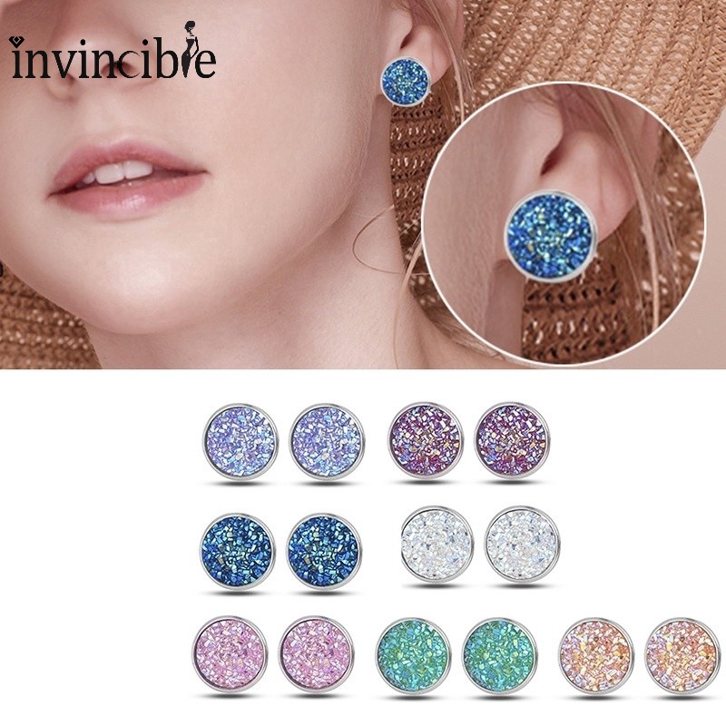 6 Pairs/a Set Shiny Crystal Elegant Women Round Stud Earrings/ Personalized Stainless Steel Stud Crystal Earrings Set