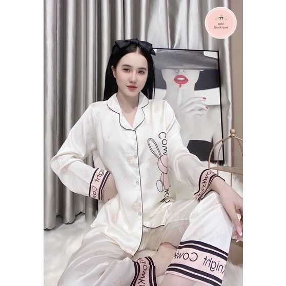 ABC BOUTIQUE | Đồ Ngủ✨ Đồ Bộ Pijama Lụa Latin Dài Dài LV Thỏ Trắng