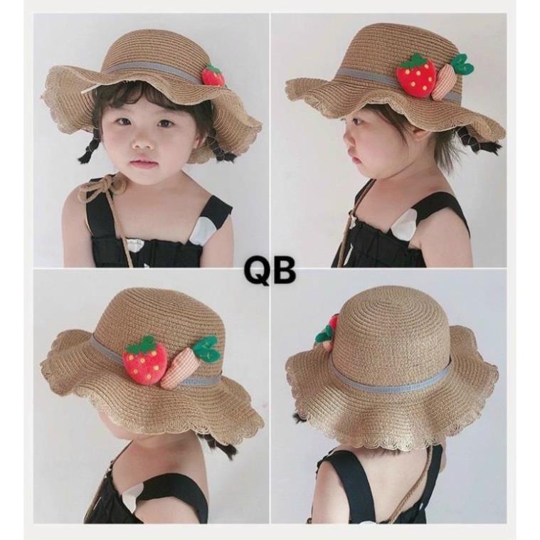 Set túi mũ cói và túi cói dâu tây dễ thương cho bé siêu xinh